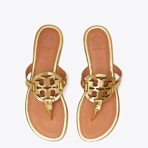 Tory Burch Gold and Tan Miller Sandals